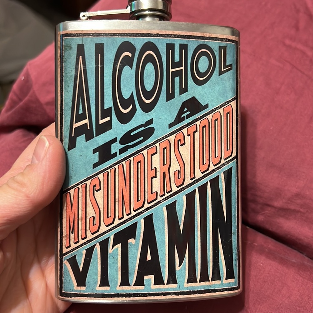 Stainless Steel 8 oz Flask - Alcohol Is A Misunderstood Vitamin